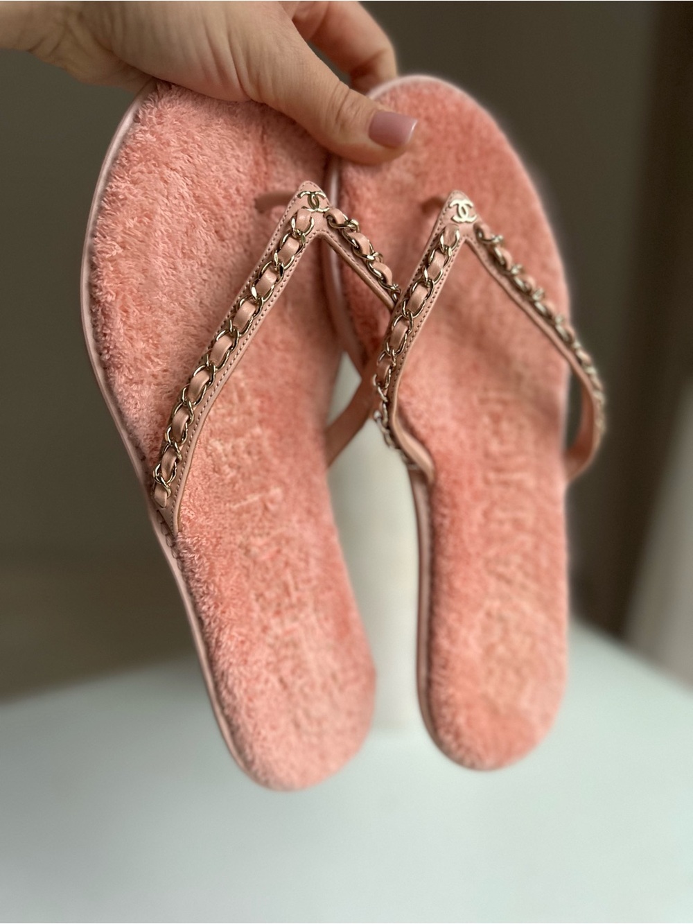 Chanel CC Chain Terry Cloth Thong Sandals EU 40